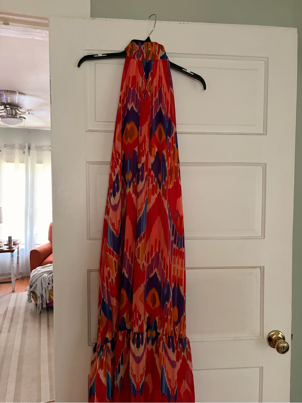 Donna Ricco Red & Blue Printed Halter Dress